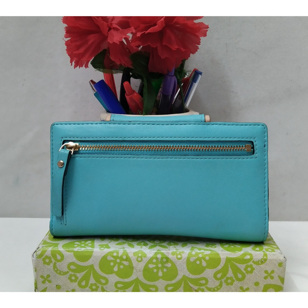 Kate Spade Robin Blue Leather Turn Lock Credit Card ID Window Bifold Wallet - Picture 2 of 16